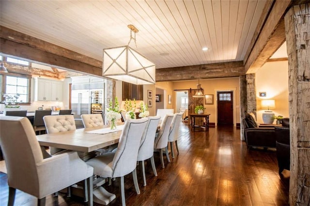 202 Hickory Chase, Carrollton, GA 30117 - dining area with wooden ceiling, dark wood-type flooring, recessed lighting, and beam ceiling