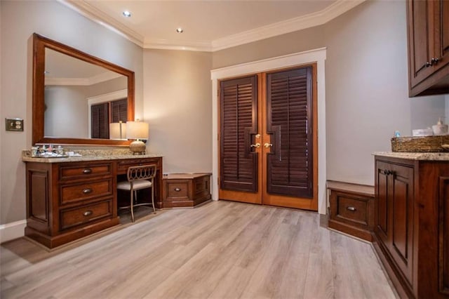 202 Hickory Chase, Carrollton, GA 30117 - home office with light wood-style flooring, crown molding, built in desk, and recessed lighting