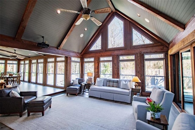 202 Hickory Chase, Carrollton, GA 30117 - living room with a ceiling fan, high vaulted ceiling, and beam ceiling