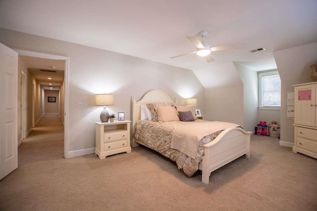 202 Hickory Chase, Carrollton, GA 30117 - bedroom featuring light colored carpet, lofted ceiling, ceiling fan, and baseboards