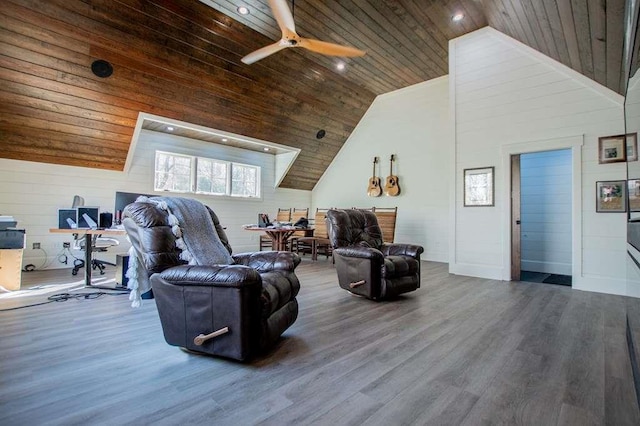 202 Hickory Chase, Carrollton, GA 30117 - living area with a desk, wooden ceiling, wood finished floors, ceiling fan, and recessed lighting
