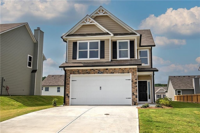 craftsman-style house with a garage and a front yard