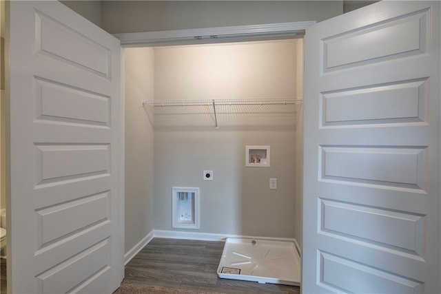 laundry area featuring hookup for a washing machine, dark wood-type flooring, and hookup for an electric dryer