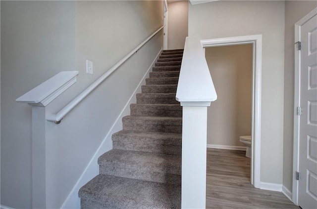 stairs with hardwood / wood-style floors