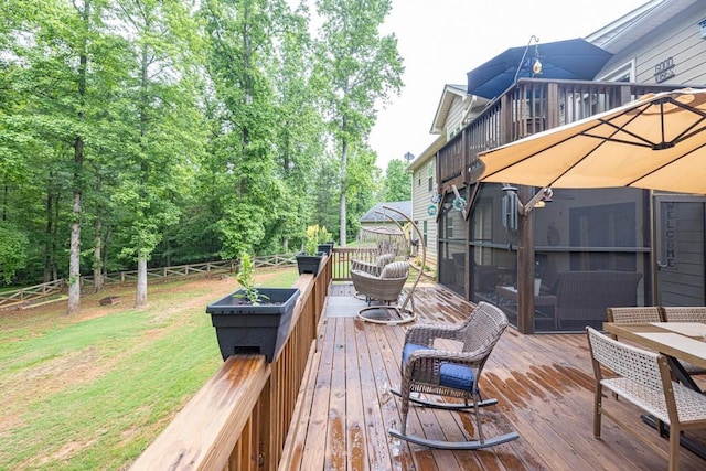 1464 Fieldstone Ct, Winder, GA 30680 - wooden terrace with outdoor dining space