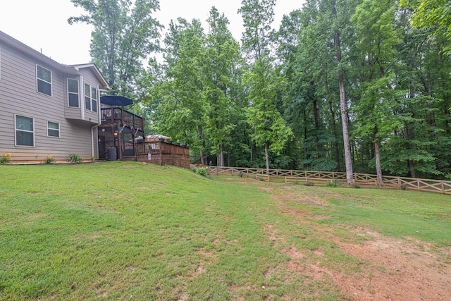 1464 Fieldstone Ct, Winder, GA 30680 - fenced backyard with a wooden deck and stairway