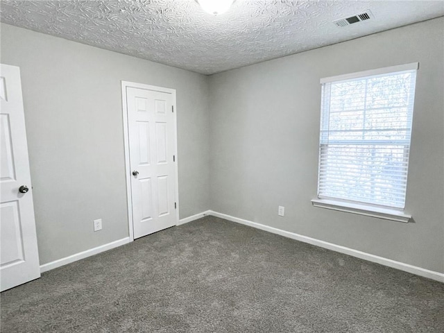 carpeted spare room with plenty of natural light and a textured ceiling