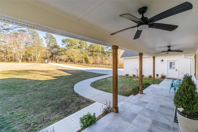 view of patio / terrace featuring a ceiling fan