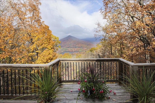 wooden terrace with a mountain view