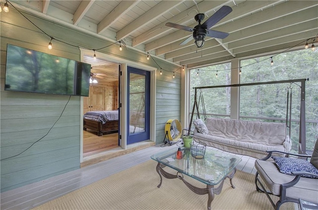 128 Rushing Waters Ct, Talking Rock, GA 30175 - sunroom / solarium with ceiling fan and beamed ceiling