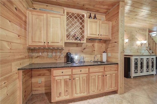 128 Rushing Waters Ct, Talking Rock, GA 30175 - indoor bar featuring wood walls, wooden ceiling, and light tile patterned flooring