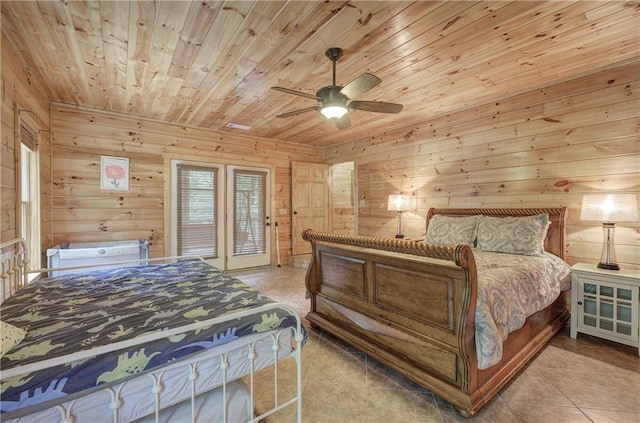 128 Rushing Waters Ct, Talking Rock, GA 30175 - bedroom featuring wooden ceiling, wood walls, access to outside, and ceiling fan