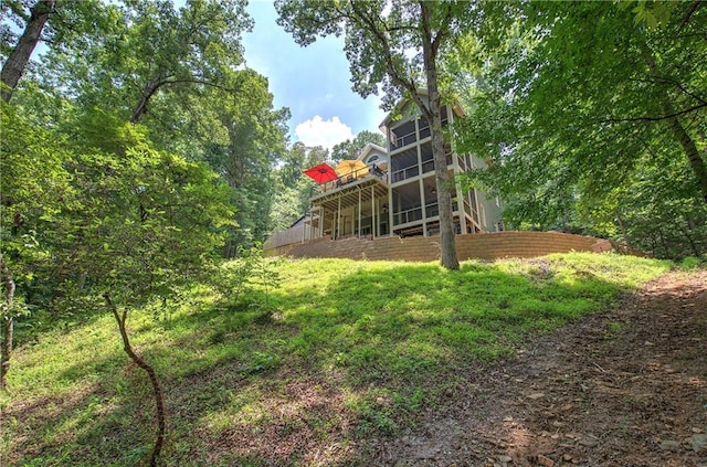 128 Rushing Waters Ct, Talking Rock, GA 30175 - view of yard with a deck, a sunroom, and stairs