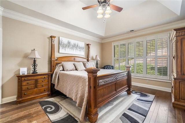 bedroom featuring baseboards, visible vents, and dark wood-type flooring