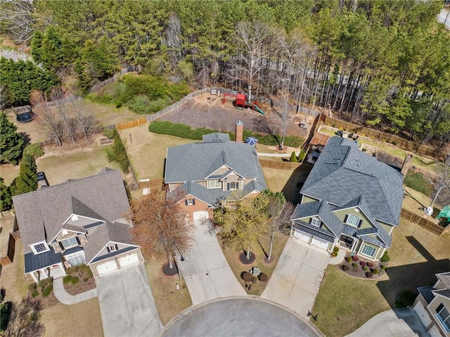 birds eye view of property with a residential view