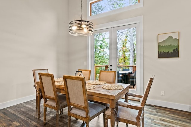 dining room featuring dark hardwood / wood-style flooring and a chandelier