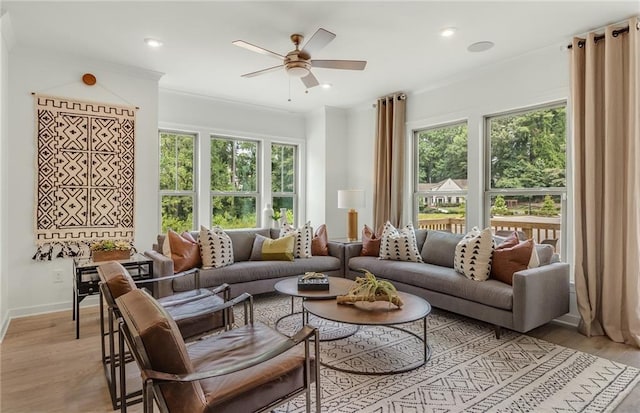 1088 Battery Park Rd, Decatur, GA 30033 - living area featuring plenty of natural light, ceiling fan, light wood-style floors, recessed lighting, and baseboards