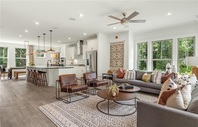 1088 Battery Park Rd, Decatur, GA 30033 - living area with plenty of natural light, ceiling fan, light wood-style flooring, and recessed lighting