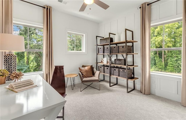 1088 Battery Park Rd, Decatur, GA 30033 - home office with light colored carpet and a ceiling fan