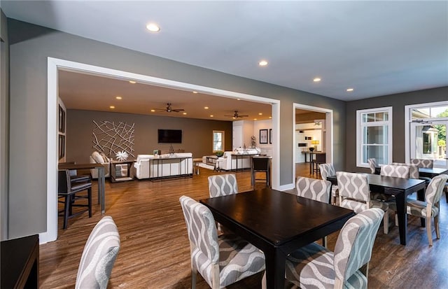 1088 Battery Park Rd, Decatur, GA 30033 - dining room featuring dark wood-style flooring, recessed lighting, and ceiling fan