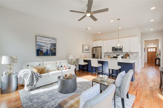 1240 Oakland Ter SW Unit B, Atlanta, GA 30310 - living area featuring ceiling fan, recessed lighting, and light wood-type flooring