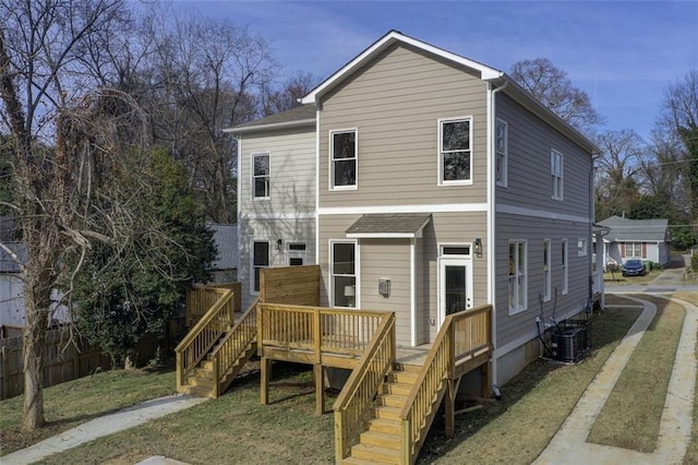 1240 Oakland Ter SW Unit B, Atlanta, GA 30310 - view of front of property with fence, stairs, a wooden deck, a front yard, and central AC