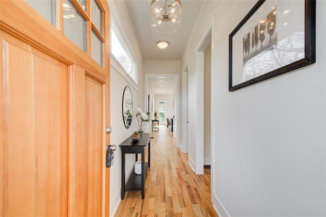 1240 Oakland Ter SW Unit B, Atlanta, GA 30310 - hall featuring baseboards, light wood finished floors, a chandelier, and plenty of natural light