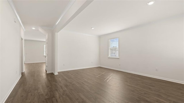 1141 Kingston Ave, Buckhead, GA 30625 - spare room featuring crown molding, dark wood-style floors, recessed lighting, and baseboards