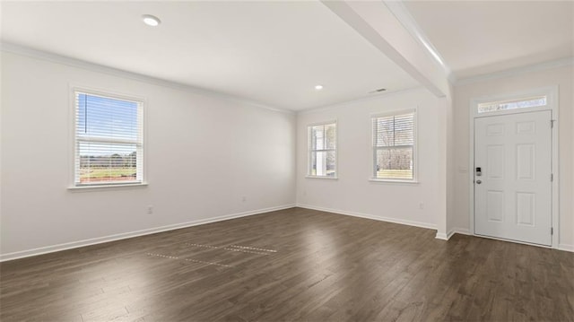 1141 Kingston Ave, Buckhead, GA 30625 - foyer entrance featuring crown molding, dark wood-style flooring, baseboards, and recessed lighting