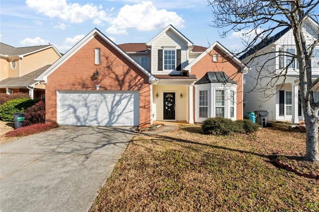 front facade with a front lawn and a garage