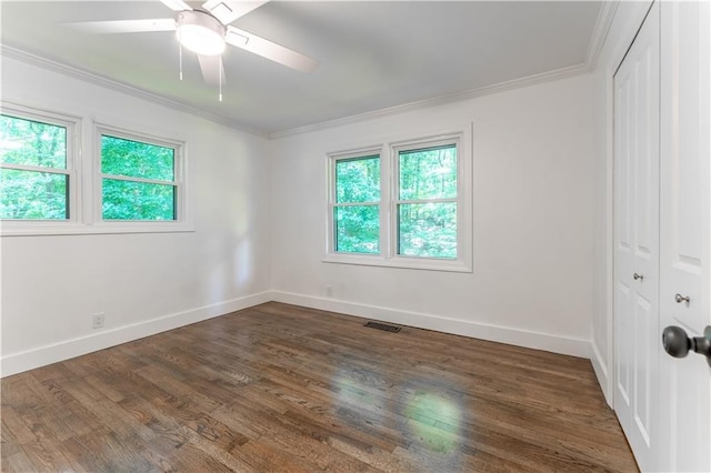 3620 W Lawrenceville St, Duluth, GA 30096 - unfurnished room featuring ornamental molding, dark wood-type flooring, and a ceiling fan