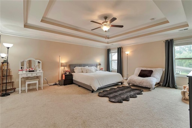 4708 Tiger Blvd, Duluth, GA 30096 - bedroom with a raised ceiling, carpet floors, ornamental molding, baseboards, and a ceiling fan