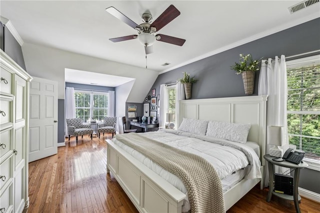 3150 Stonewyck Pl, Decatur, GA 30033 - bedroom with hardwood / wood-style flooring, lofted ceiling, ceiling fan, and baseboards