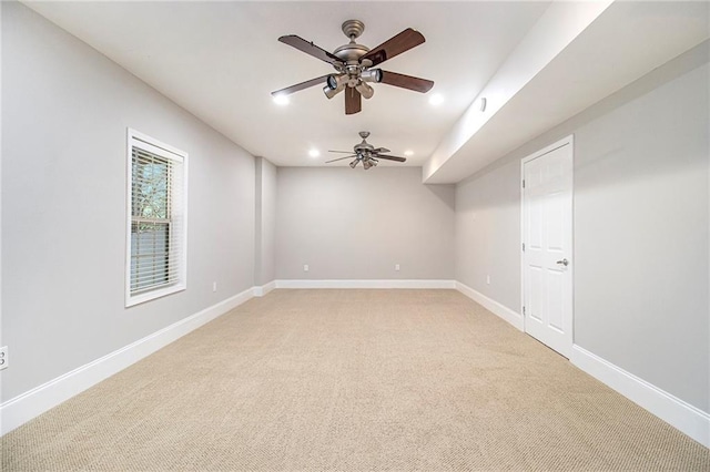 3710 Ridgefair Dr, Cumming, GA 30040 - spare room featuring light carpet, recessed lighting, and ceiling fan