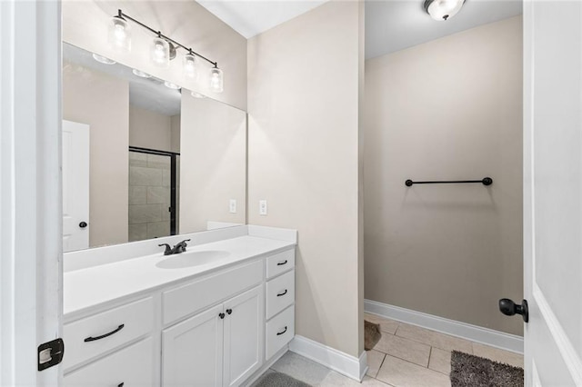 3875 Valley View Ct, Gainesville, GA 30501 - bathroom with tile patterned floors, vanity, baseboards, and a tile shower