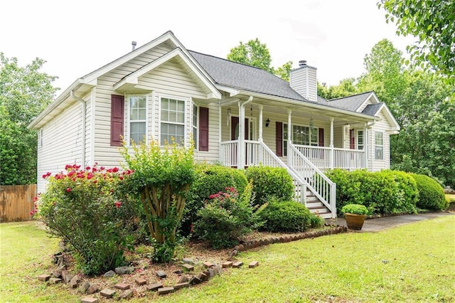 68 Paradise Pointe, Douglasville, GA 30134 - ranch-style house featuring a porch, a chimney, and stairs