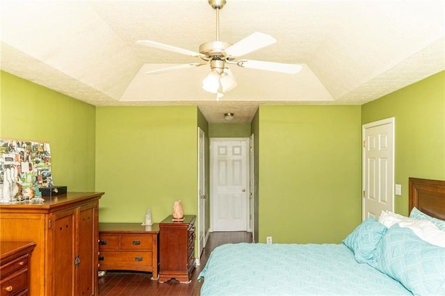 68 Paradise Pointe, Douglasville, GA 30134 - bedroom with dark wood-style flooring, a tray ceiling, and ceiling fan
