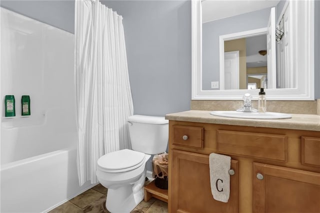 1267 Castleberry Dr, Buford, GA 30518 - bathroom featuring vanity, toilet, and shower / tub combo with curtain
