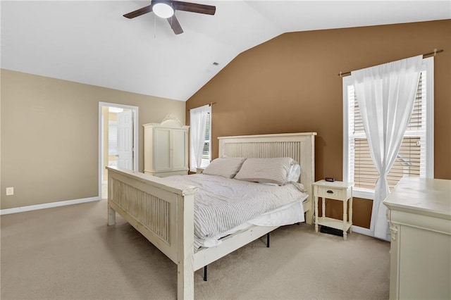 1267 Castleberry Dr, Buford, GA 30518 - carpeted bedroom featuring lofted ceiling, baseboards, and ceiling fan