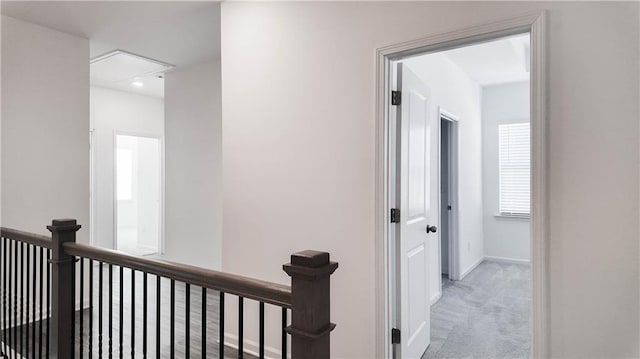 corridor with light colored carpet