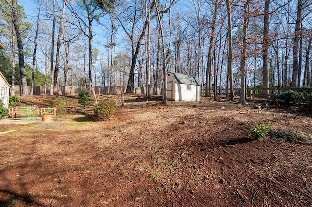 view of yard with a storage shed