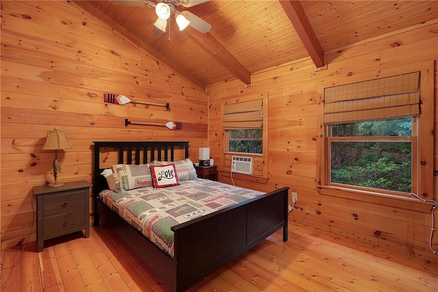 2374 Woodring Branch Rd, Chatsworth, GA 30705 - bedroom with multiple windows, wooden ceiling, light wood finished floors, and wood walls