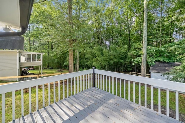 3232 Valley View St, Powder Springs, GA 30127 - wooden deck featuring a lawn and view of wooded area