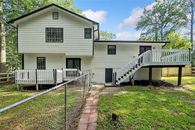 3232 Valley View St, Powder Springs, GA 30127 - back of house with stairway, a wooden deck, and french doors