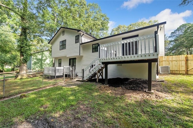 3232 Valley View St, Powder Springs, GA 30127 - rear view of house featuring stairs, a fenced backyard, and a deck