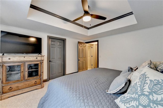10020 Normandy Ln, Suwanee, GA 30024 - carpeted bedroom with a raised ceiling, crown molding, and ceiling fan