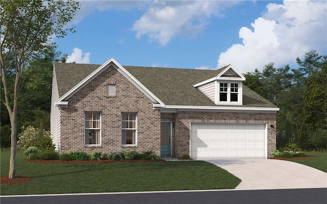 view of front of home with a front lawn and a garage