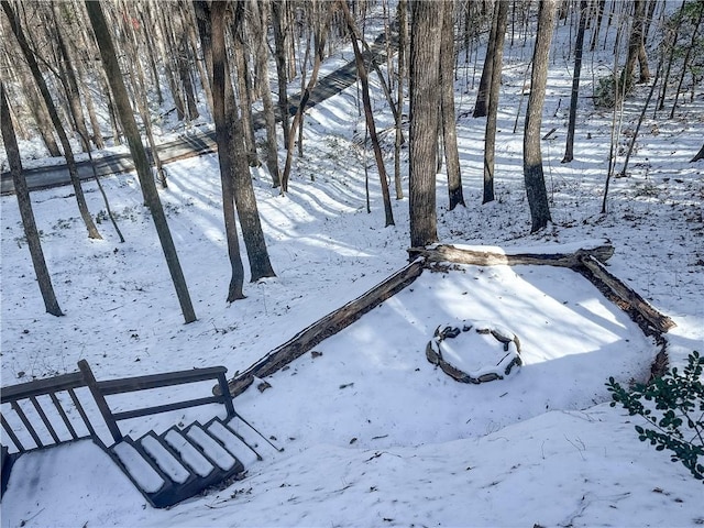 view of yard layered in snow