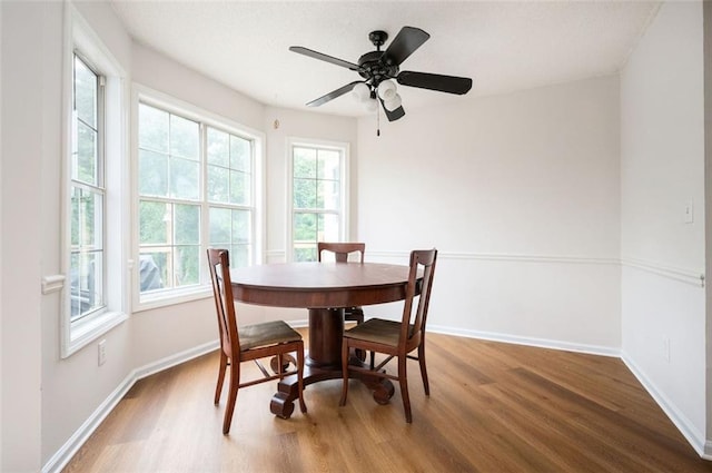 409 Cold Springs Ln, Mcdonough, GA 30252 - dining area featuring wood finished floors, baseboards, and a ceiling fan