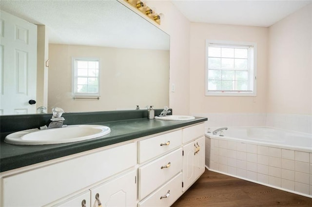 409 Cold Springs Ln, Mcdonough, GA 30252 - full bathroom featuring double vanity, a garden tub, and wood finished floors
